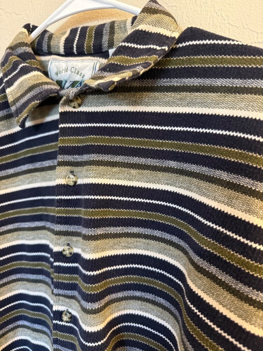 Vintage World Class Men's XL Striped Knit Shirt 100% Cotton UAE Retro